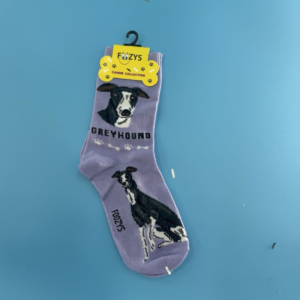Foozys Greyhound Dog Crew Socks Purple Size 9-11 Novelty New